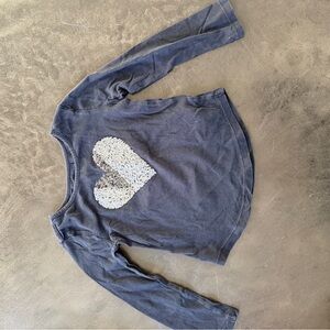 GAP Navy Long Sleeve Tee with Silver Sequin Heart